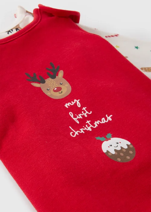 Baby Red Christmas Dungaree & Top Set (Newborn-12mths) - Age 0 - 3 Months Image 2
