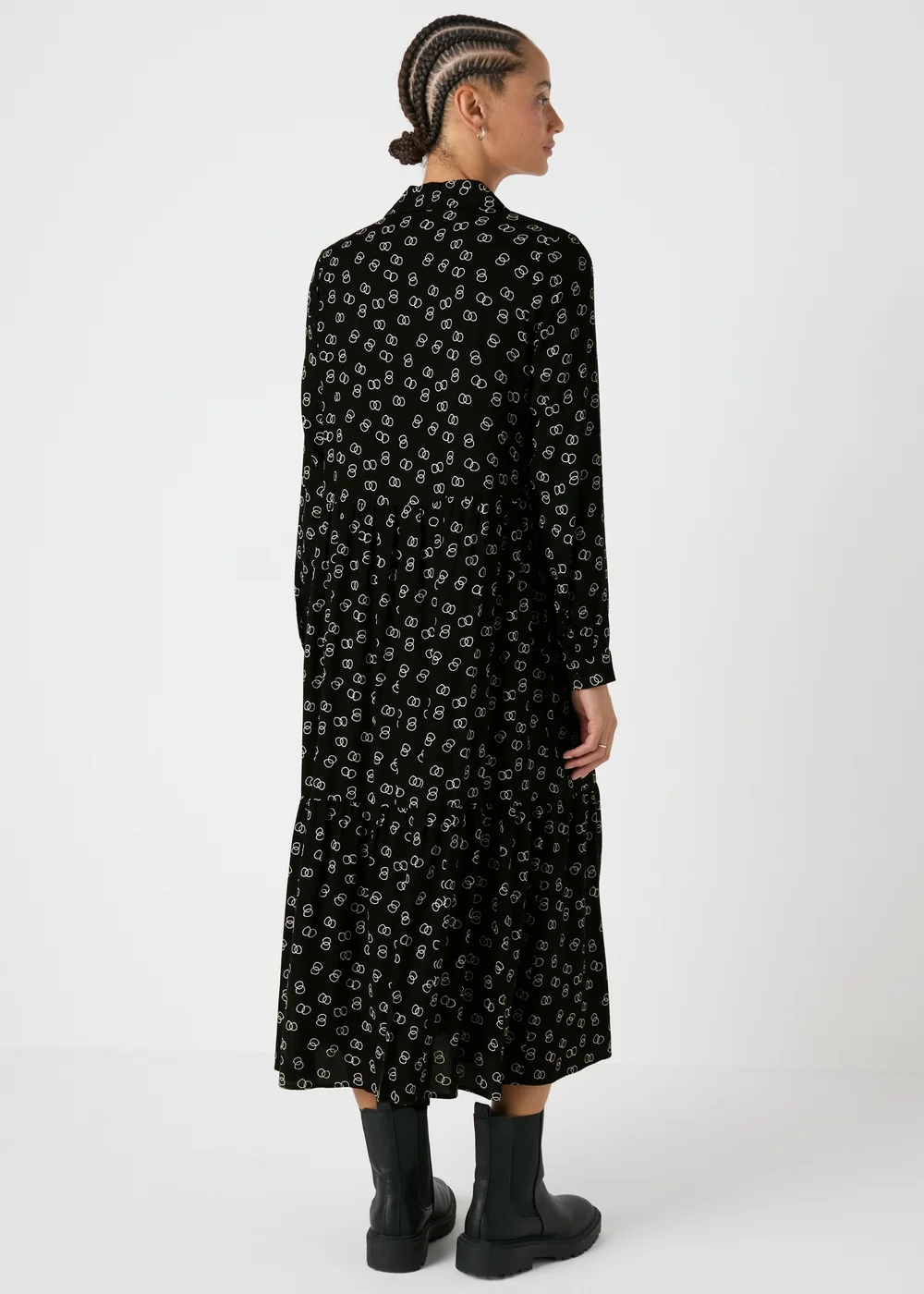 Black Chain Print Midi Shirt Dress - 8 Image 2