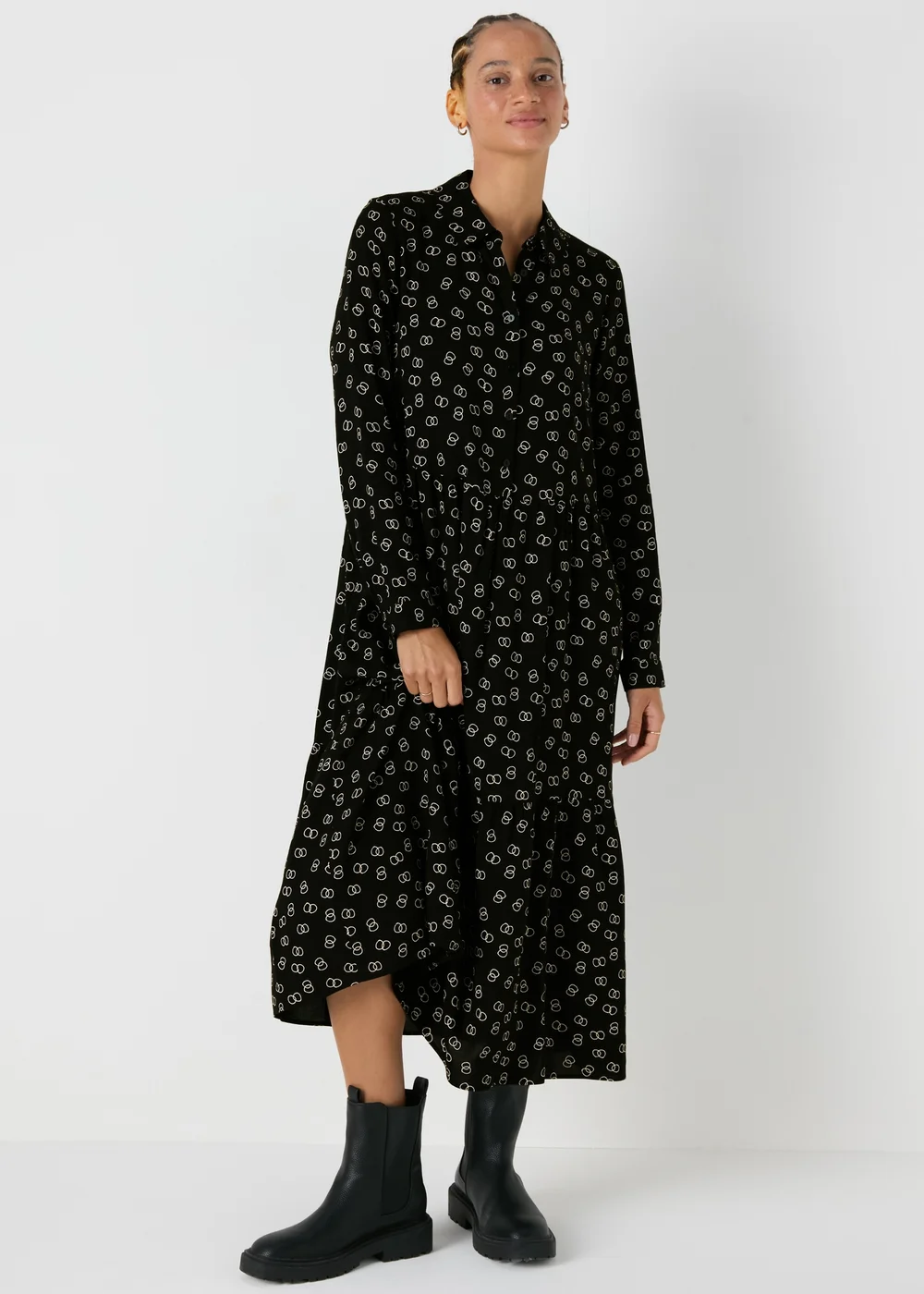 Black Chain Print Midi Shirt Dress - 8 Image 1