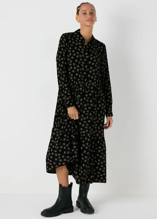 Black Chain Print Midi Shirt Dress - 8 Image 1