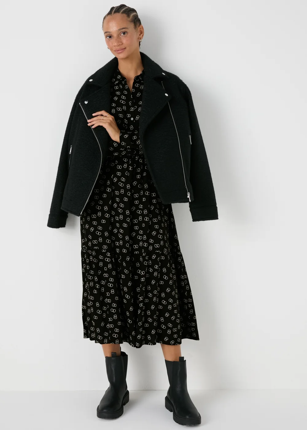 Black Chain Print Midi Shirt Dress - 8 Image 3