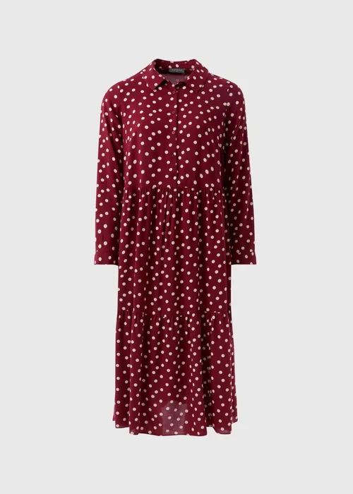 Burgundy Spot Midi Shirt Dress - 8 Image 4