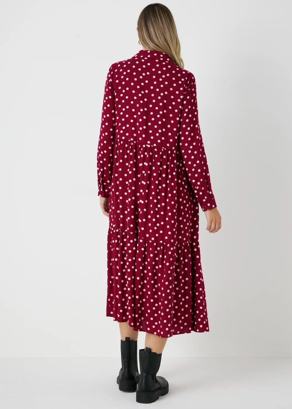 Burgundy Spot Midi Shirt Dress - 8 Image 2