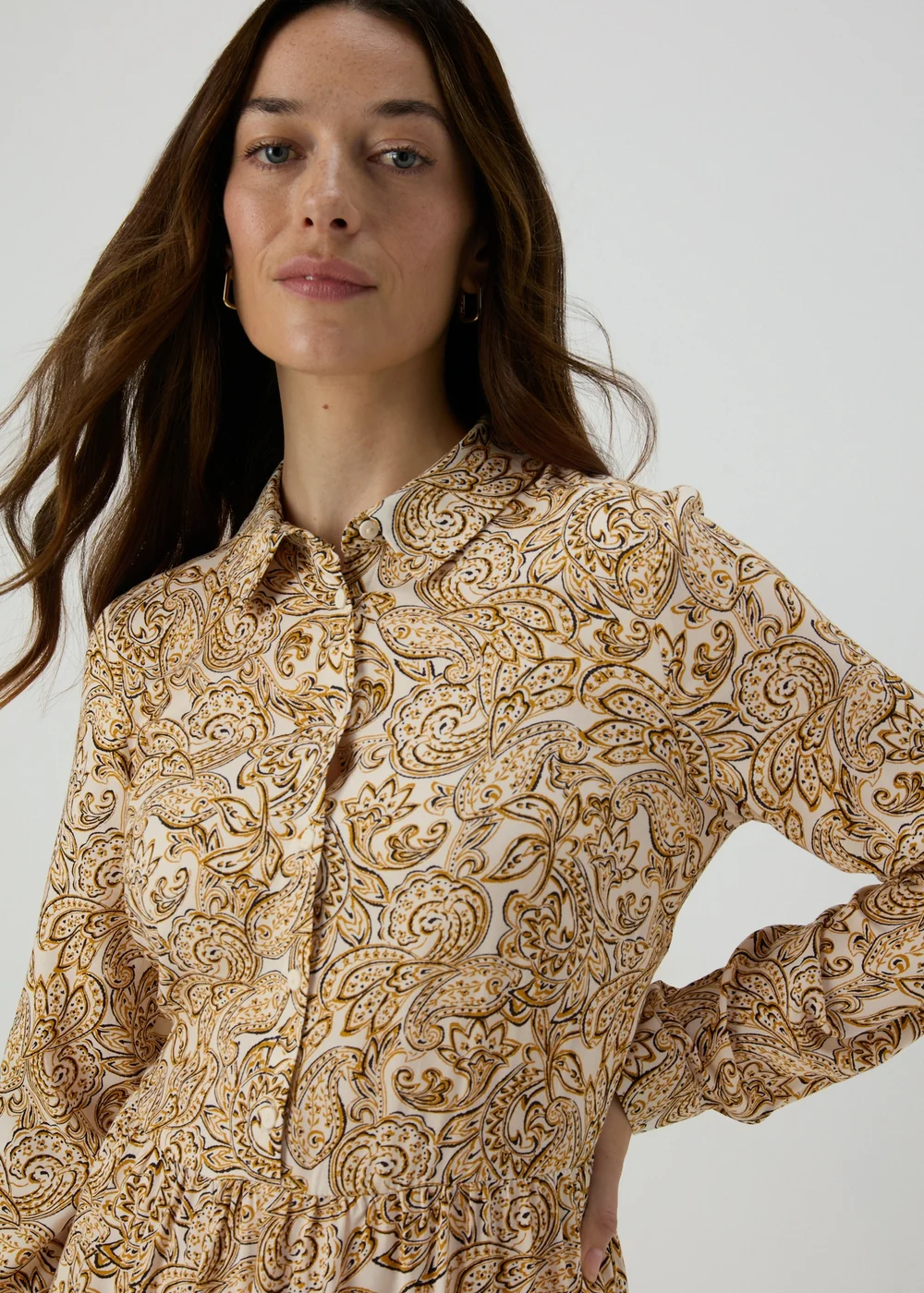 Cream Paisley Midi Shirt Dress - Size 8 Image 3