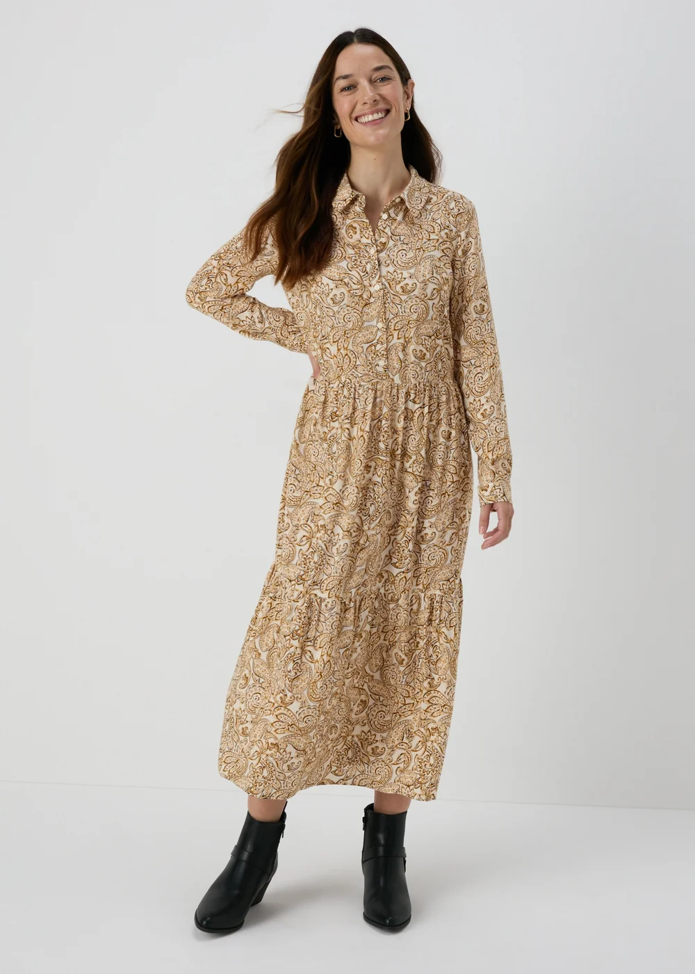 Cream Paisley Midi Shirt Dress - Size 8 Image 1