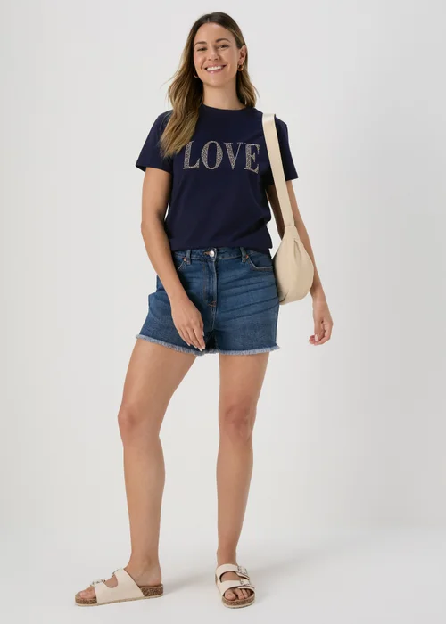Navy LOVE Graphic T-Shirt - Size 8 Image 4