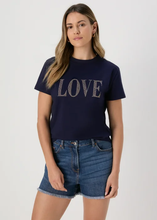Navy LOVE Graphic T-Shirt - Size 8 Image 1