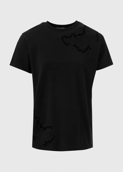 Black Floral Cut Out T-Shirt - Small Image 5