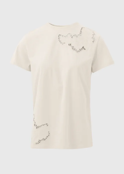 Cream Floral Cut Out T-Shirt - Small Image 5