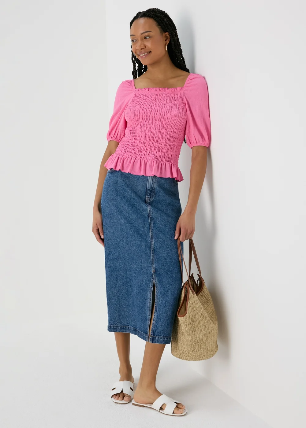 Pink Shirred Square Neck Top - Size 8 Image 4