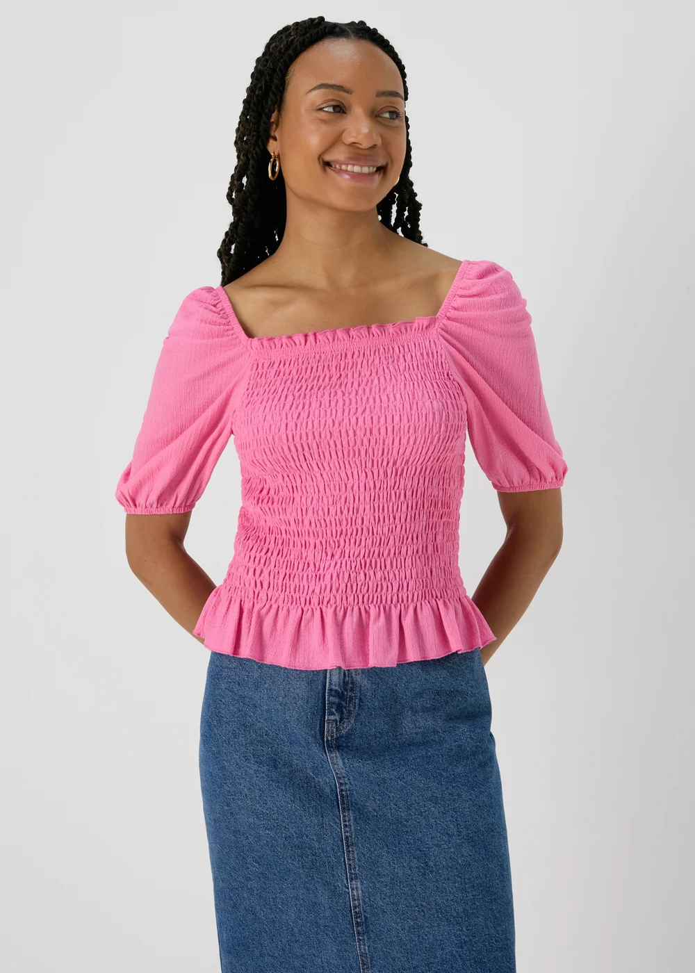 Pink Shirred Square Neck Top - Size 8 Image 1