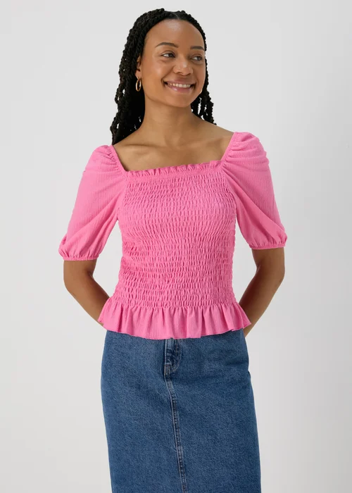 Pink Shirred Square Neck Top - Size 8 Image 1