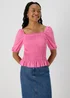 Pink Shirred Square Neck Top - Size 8 Image 1