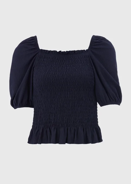 Navy Shirred Square Neck Top - 8 Image 5