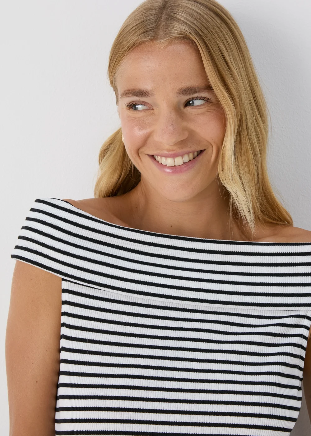 Black Mono Stripe Ribbed Bardot Top - 8 Image 3