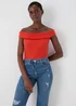Red Ribbed Bardot Top - Size 8 Image 1