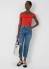 Red Ribbed Bardot Top - Size 8 Image 4