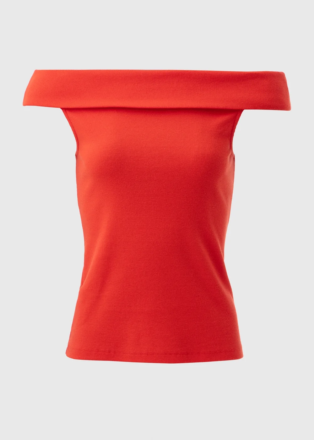 Red Ribbed Bardot Top - Size 8 Image 5