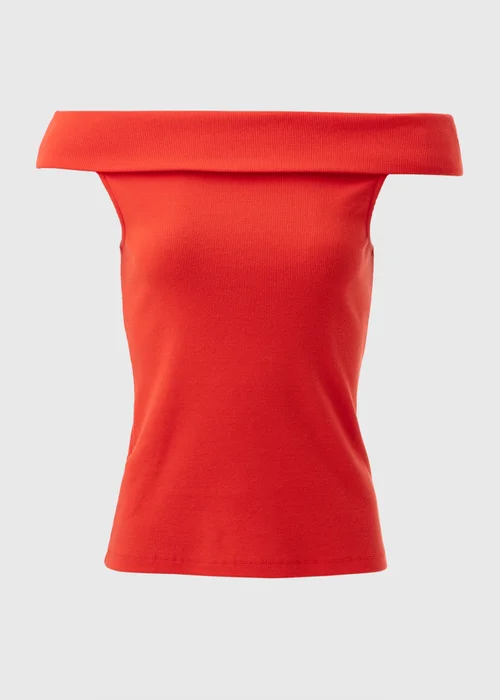Red Ribbed Bardot Top - Size 8 Image 5
