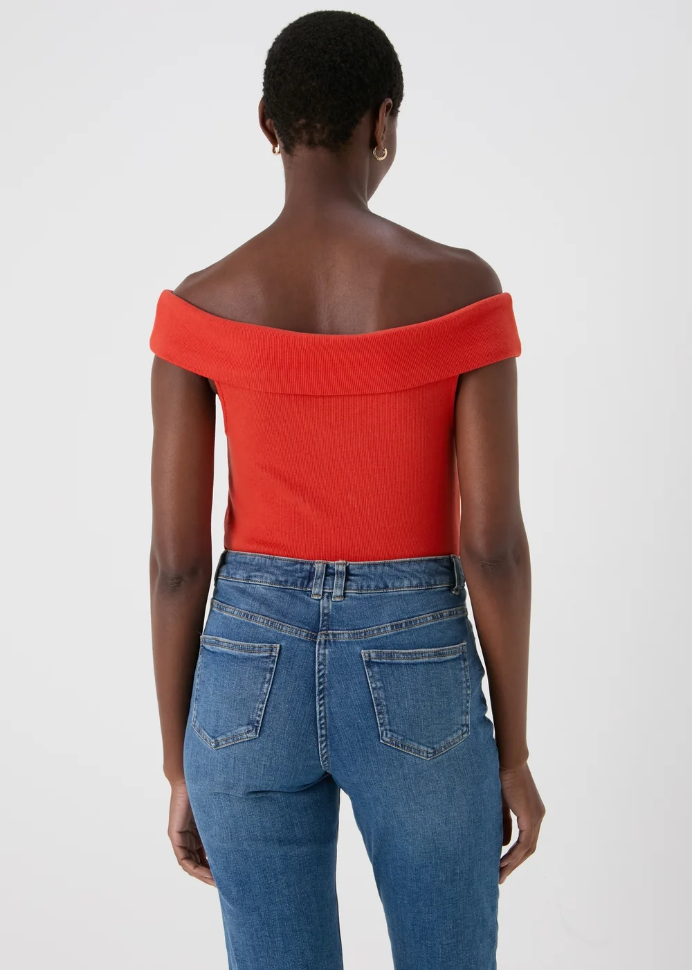 Red Ribbed Bardot Top - Size 8 Image 2