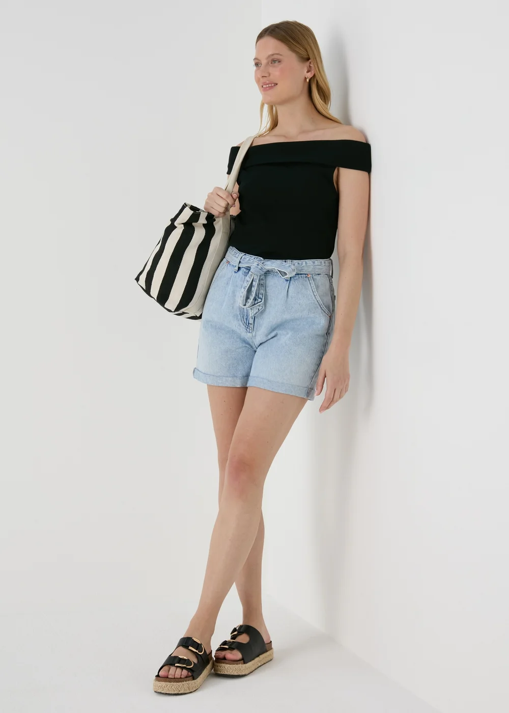 Black Ribbed Bardot Top - 8 Image 4