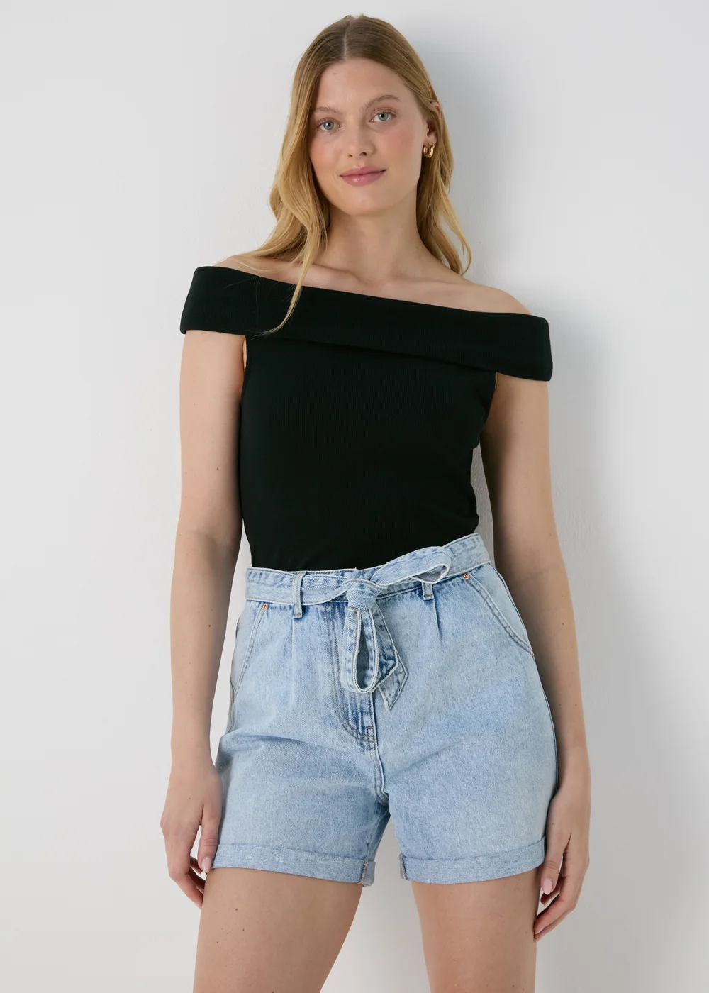 Black Ribbed Bardot Top - 8 Image 1
