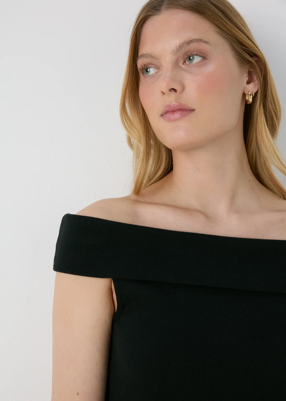 Black Ribbed Bardot Top - 8 Image 3