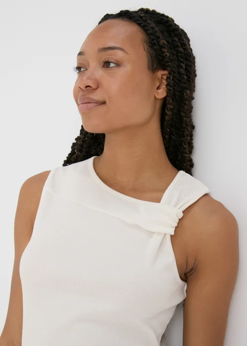 Cream Front Twist Ribbed Vest - 8 Image 3