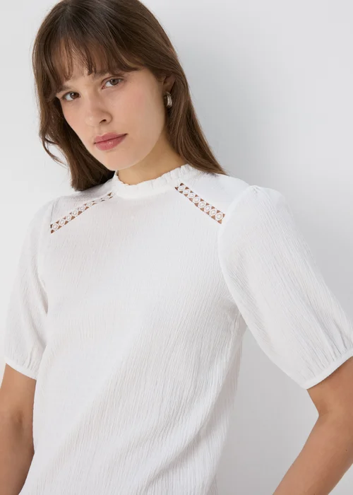 White Lace Insert Blouse Top - 8 Image 3