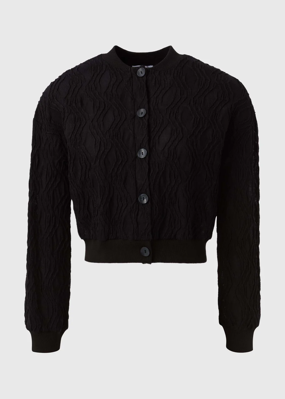 Black Textured Bomber Jacket - 8 Image 5