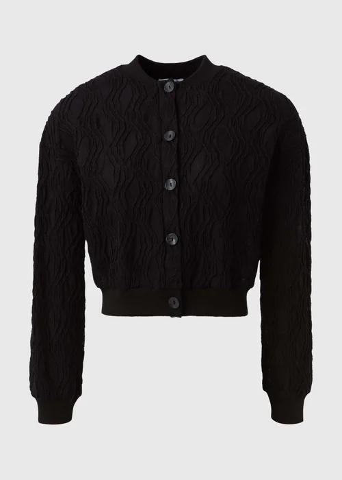 Black Textured Bomber Jacket - 8 Image 5