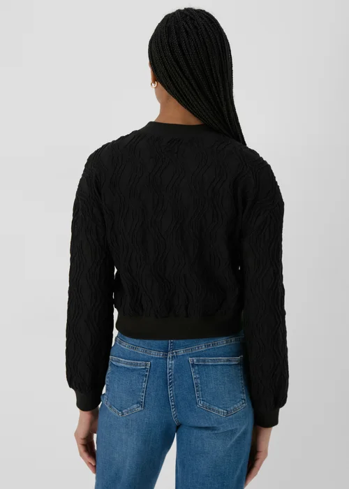 Black Textured Bomber Jacket - 8 Image 2