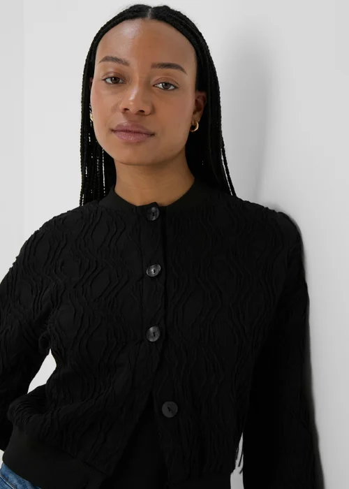 Black Textured Bomber Jacket - 8 Image 3
