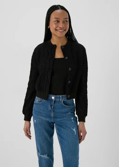 Black Textured Bomber Jacket - 8 Image 1