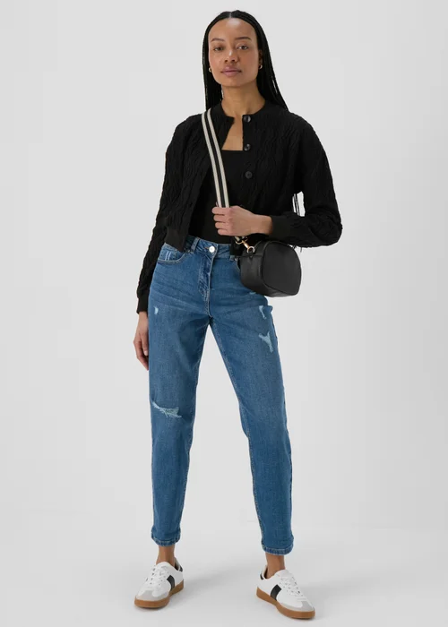 Black Textured Bomber Jacket - 8 Image 4