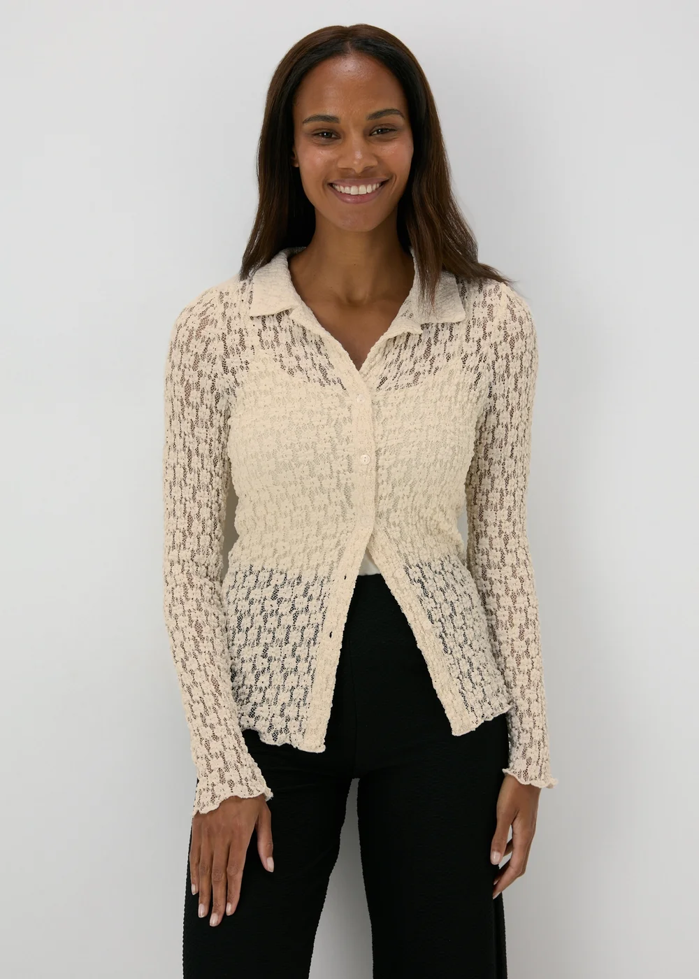 Cream Lace Knit Shirt - Size 8 Image 1