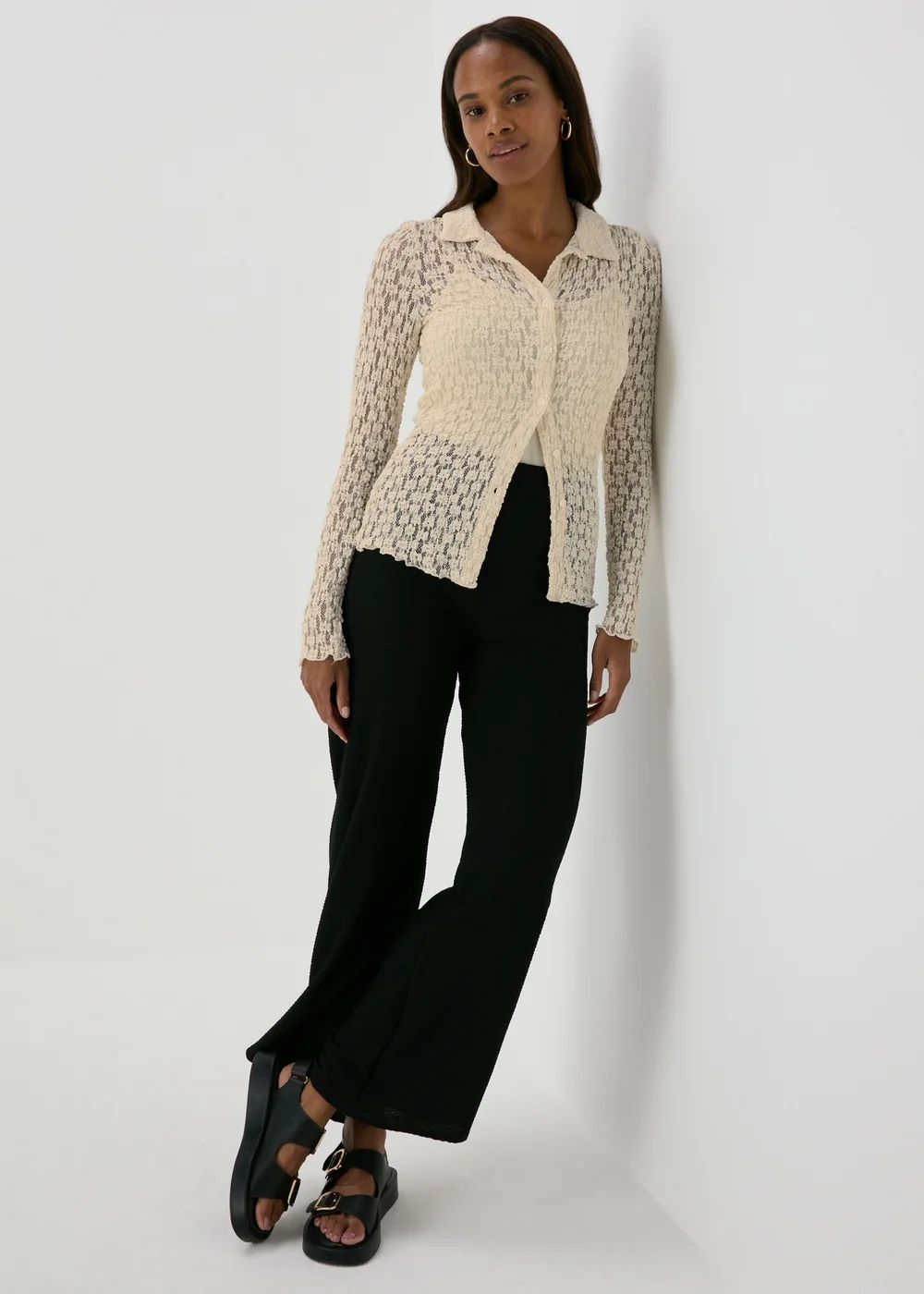 Cream Lace Knit Shirt - Size 8 Image 4