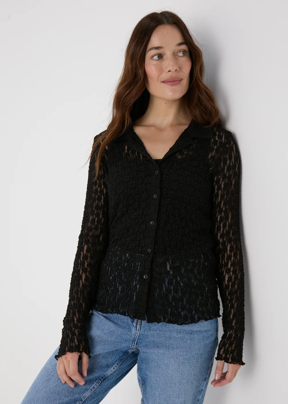Black Open Knit Shirt - Size 8 Image 1