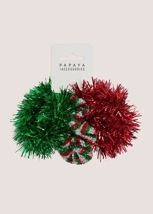 3 Pack Multicoloured Tinsel Scrunchies - One Size Image 1