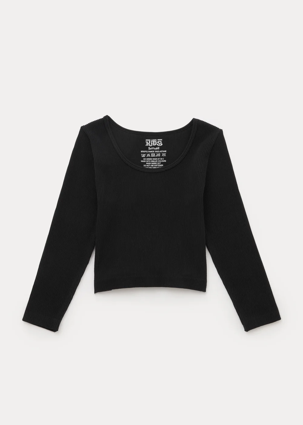 Girls Black Seamless Ribbed Long Sleeve Top (7-15yrs) - S Image 1