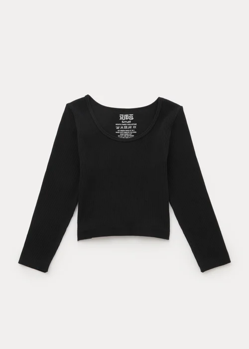 Girls Black Seamless Ribbed Long Sleeve Top (7-15yrs) - S Image 1