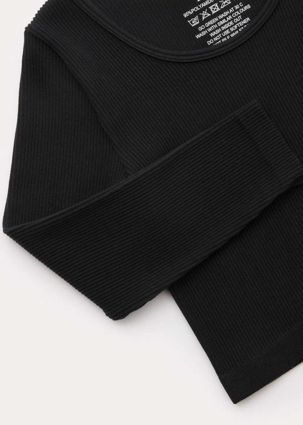 Girls Black Seamless Ribbed Long Sleeve Top (7-15yrs) - S Image 2