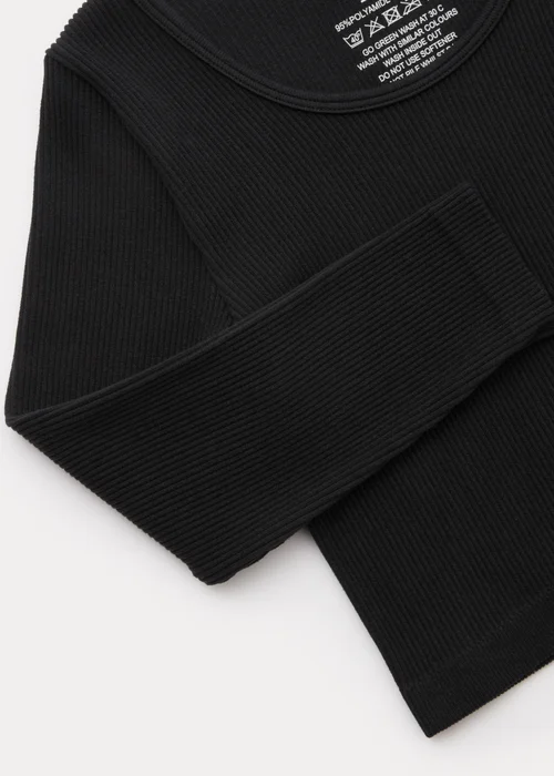 Girls Black Seamless Ribbed Long Sleeve Top (7-15yrs) - S Image 2
