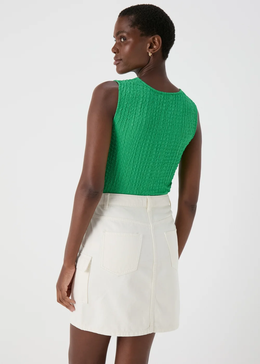 Green Seam Detail Textured Vest - 8 Image 2