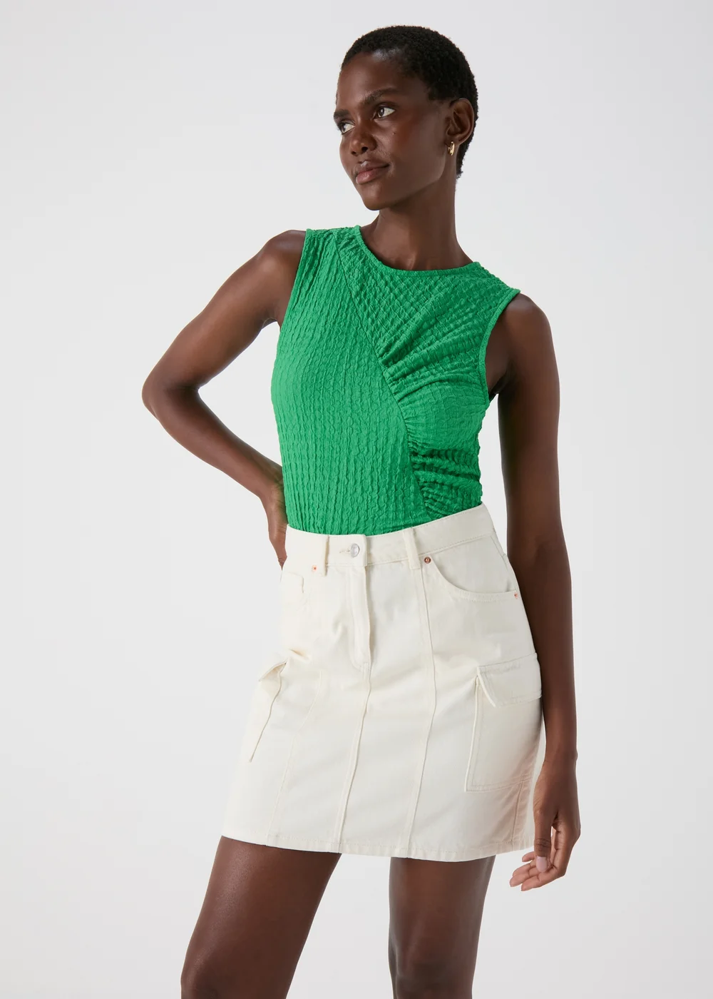 Green Seam Detail Textured Vest - 8 Image 1