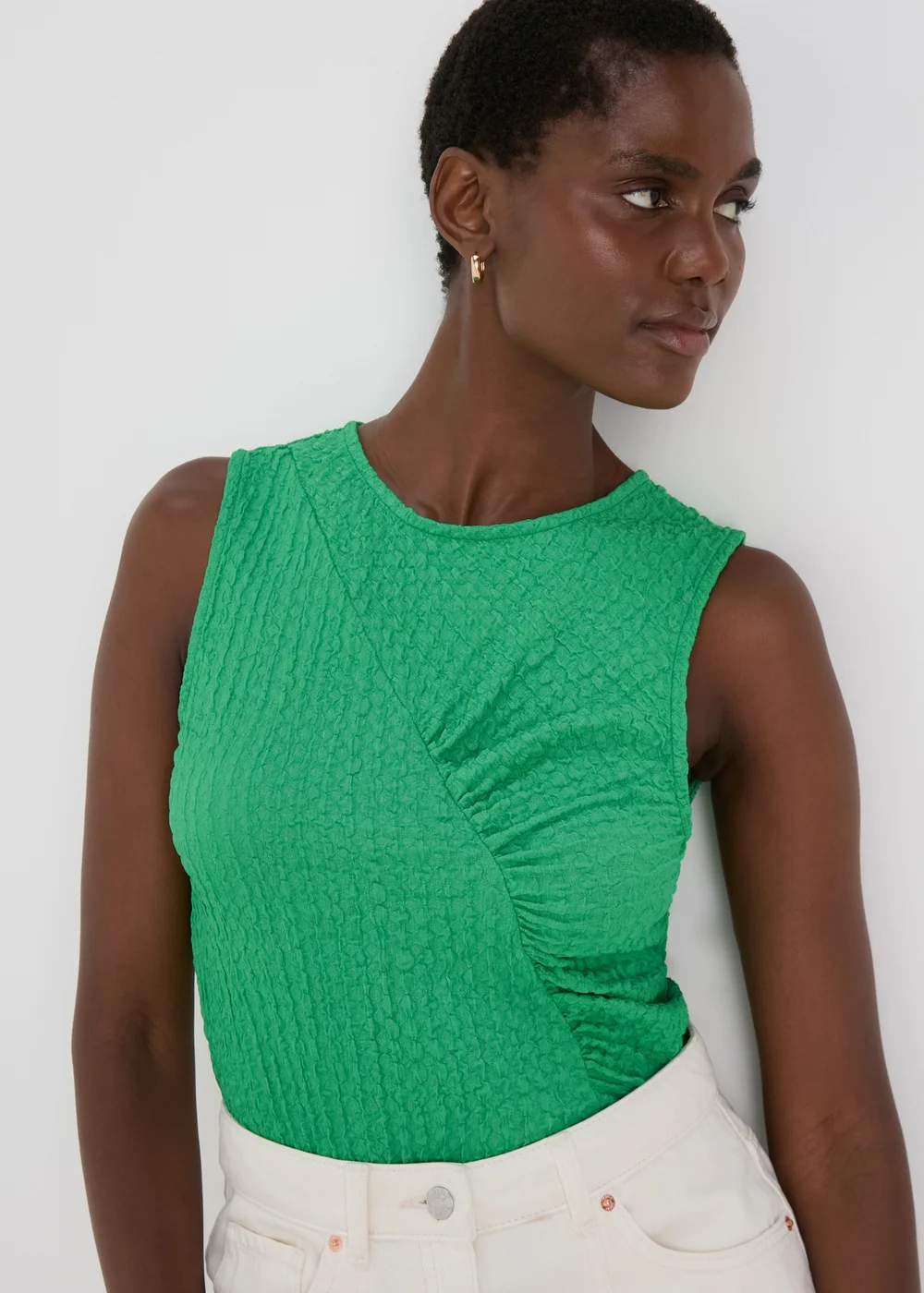Green Seam Detail Textured Vest - 8 Image 3
