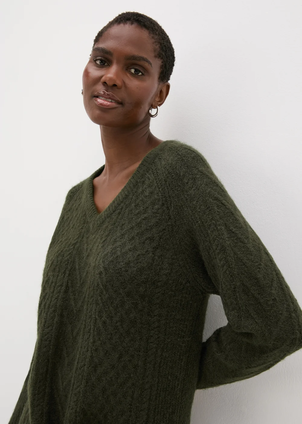 Green Cable Knit V-Neck Mini Dress - XS Image 2