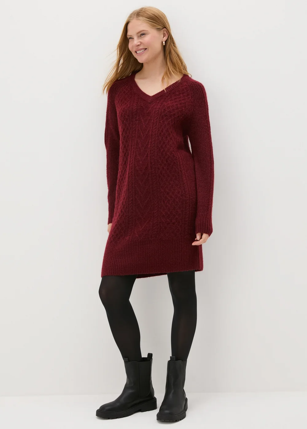Matalan Red Cable Knit Sweater Dress Burgundy Knitted Cable Dress XS Matalan Red Cable Knit Sweater Dress Burgundy Knitted Cable Dress XS