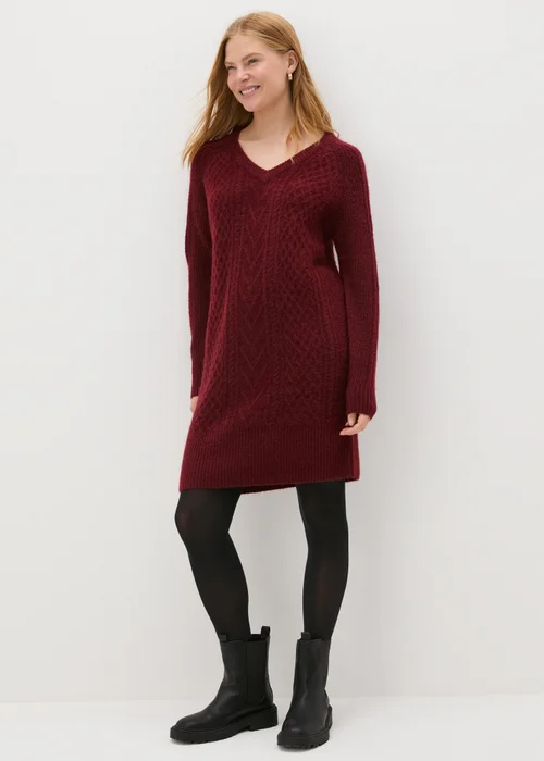 Burgundy Knitted Cable Dress - XS Image 1