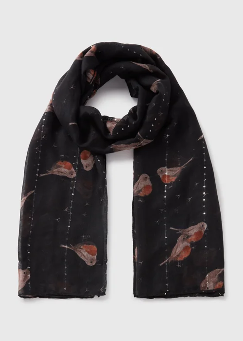 Black Robin Woven Scarf - One Size Image 1